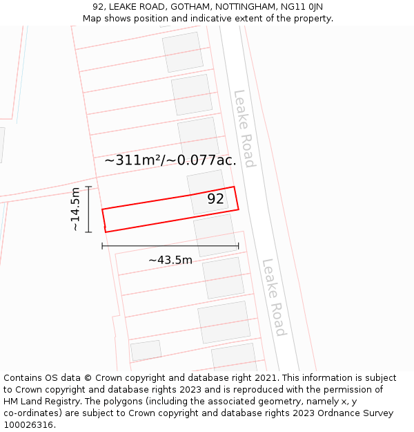 92, LEAKE ROAD, GOTHAM, NOTTINGHAM, NG11 0JN: Plot and title map