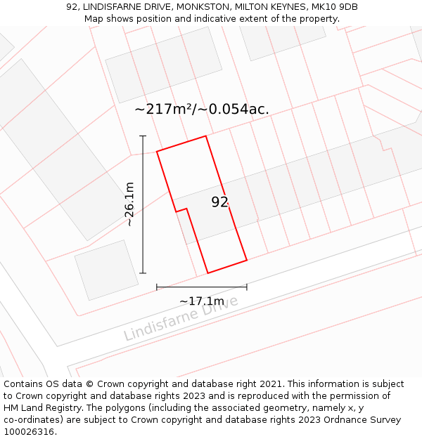 92, LINDISFARNE DRIVE, MONKSTON, MILTON KEYNES, MK10 9DB: Plot and title map