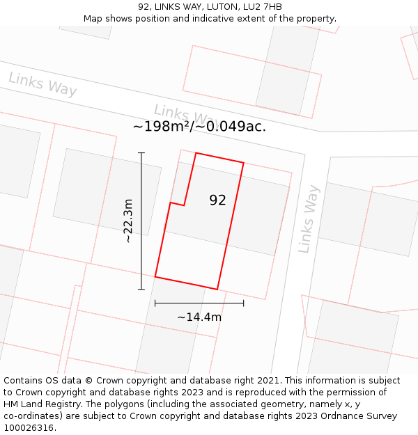 92, LINKS WAY, LUTON, LU2 7HB: Plot and title map