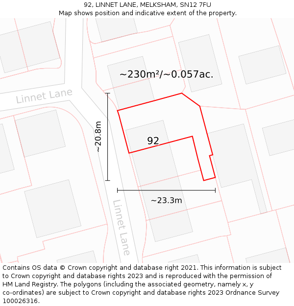 92, LINNET LANE, MELKSHAM, SN12 7FU: Plot and title map