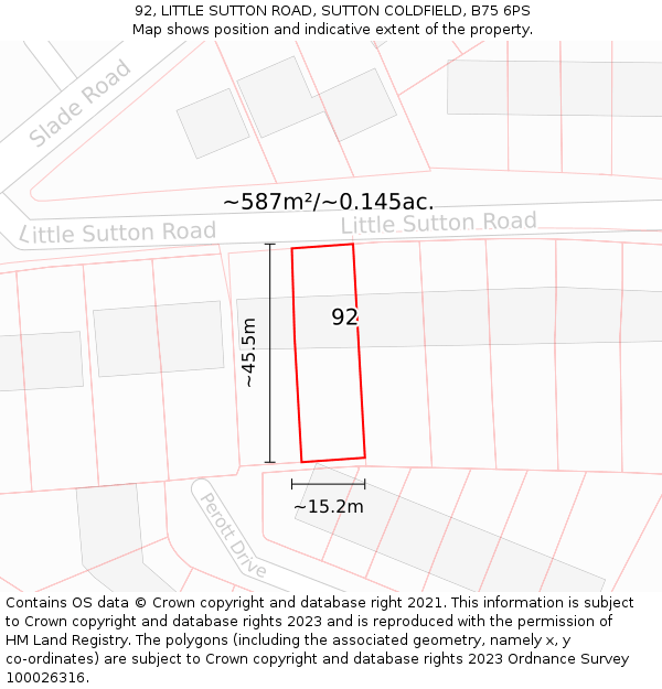 92, LITTLE SUTTON ROAD, SUTTON COLDFIELD, B75 6PS: Plot and title map