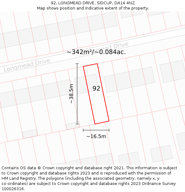 92, LONGMEAD DRIVE, SIDCUP, DA14 4NZ: Plot and title map