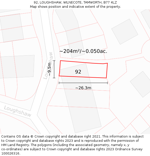 92, LOUGHSHAW, WILNECOTE, TAMWORTH, B77 4LZ: Plot and title map