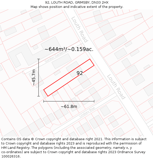 92, LOUTH ROAD, GRIMSBY, DN33 2HX: Plot and title map