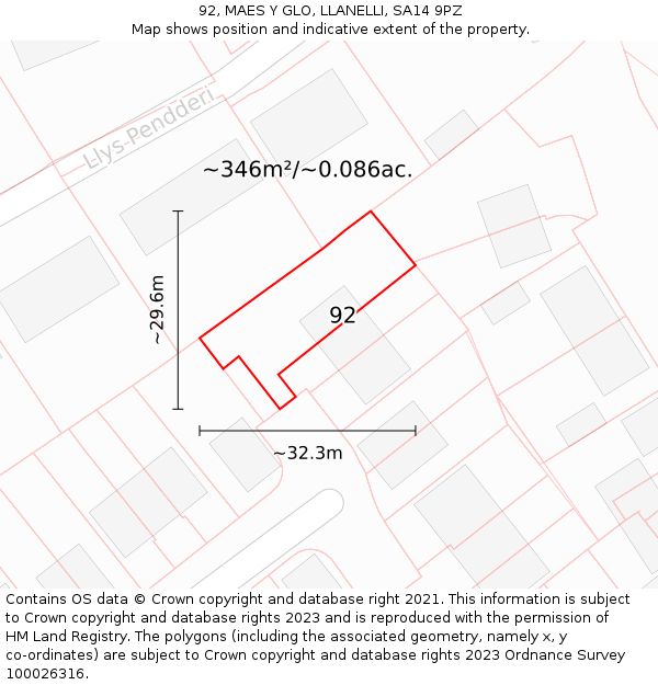 92, MAES Y GLO, LLANELLI, SA14 9PZ: Plot and title map