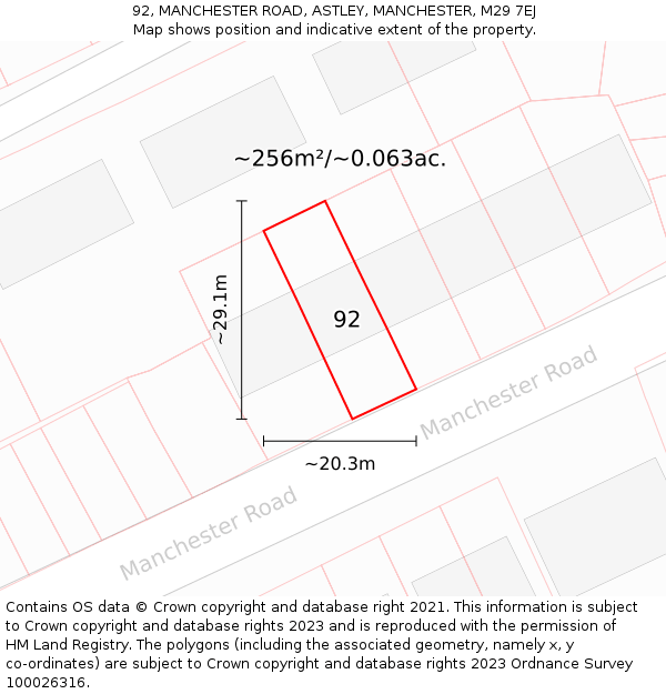 92, MANCHESTER ROAD, ASTLEY, MANCHESTER, M29 7EJ: Plot and title map