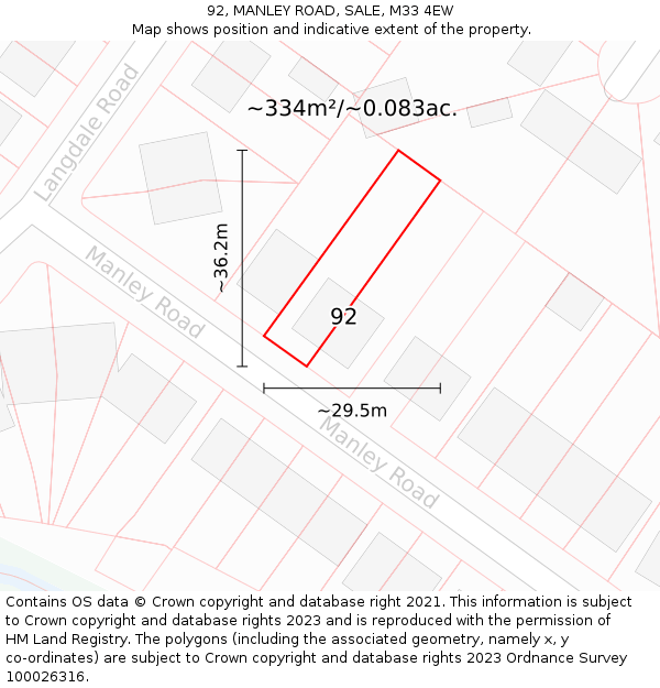 92, MANLEY ROAD, SALE, M33 4EW: Plot and title map