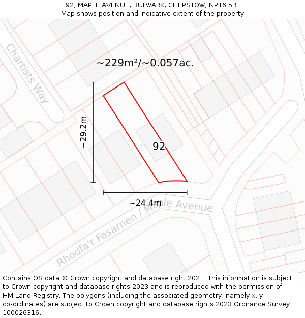 92, MAPLE AVENUE, BULWARK, CHEPSTOW, NP16 5RT: Plot and title map