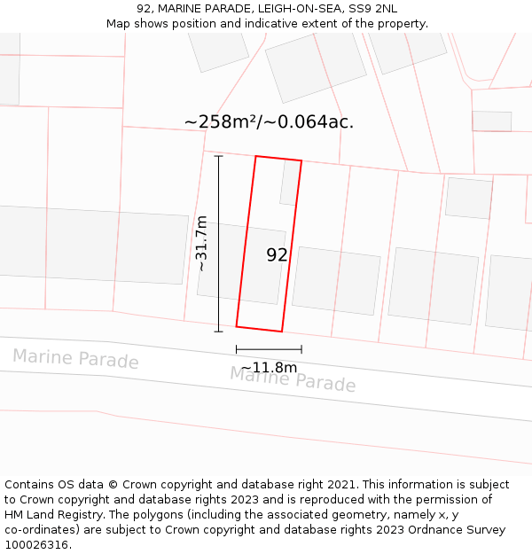 92, MARINE PARADE, LEIGH-ON-SEA, SS9 2NL: Plot and title map