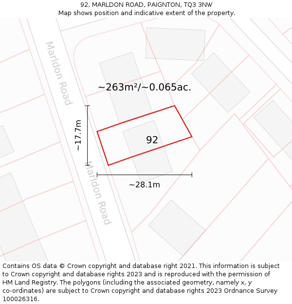 92, MARLDON ROAD, PAIGNTON, TQ3 3NW: Plot and title map