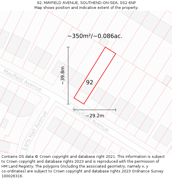 92, MAYFIELD AVENUE, SOUTHEND-ON-SEA, SS2 6NP: Plot and title map