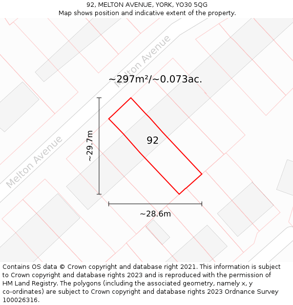 92, MELTON AVENUE, YORK, YO30 5QG: Plot and title map