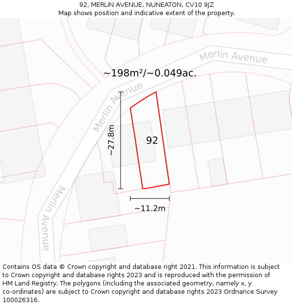 92, MERLIN AVENUE, NUNEATON, CV10 9JZ: Plot and title map