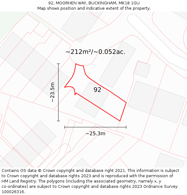 92, MOORHEN WAY, BUCKINGHAM, MK18 1GU: Plot and title map