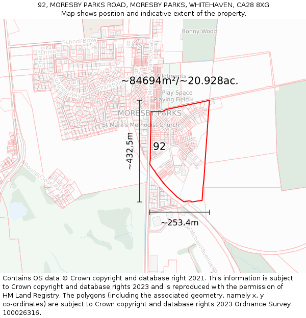 92, MORESBY PARKS ROAD, MORESBY PARKS, WHITEHAVEN, CA28 8XG: Plot and title map