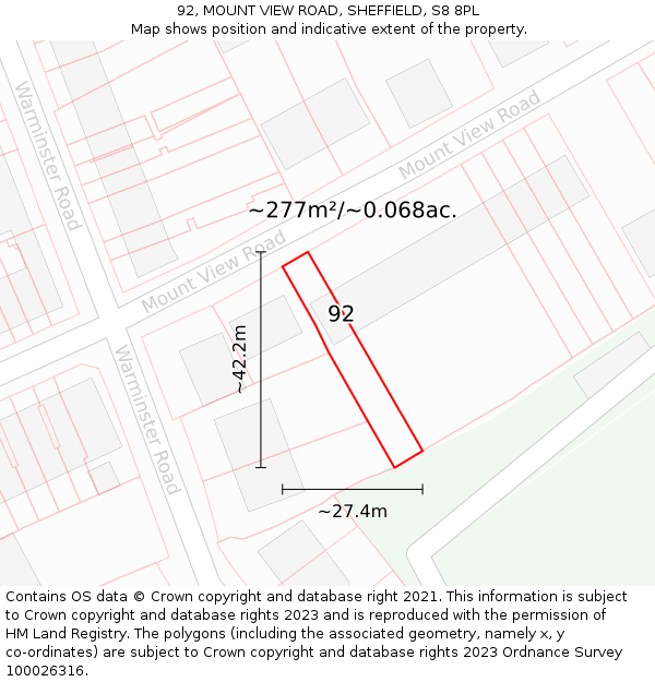 92, MOUNT VIEW ROAD, SHEFFIELD, S8 8PL: Plot and title map