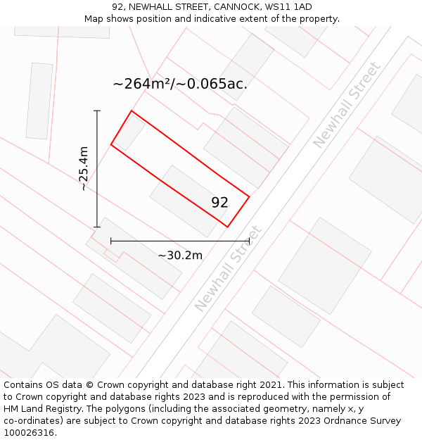 92, NEWHALL STREET, CANNOCK, WS11 1AD: Plot and title map