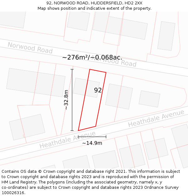 92, NORWOOD ROAD, HUDDERSFIELD, HD2 2XX: Plot and title map