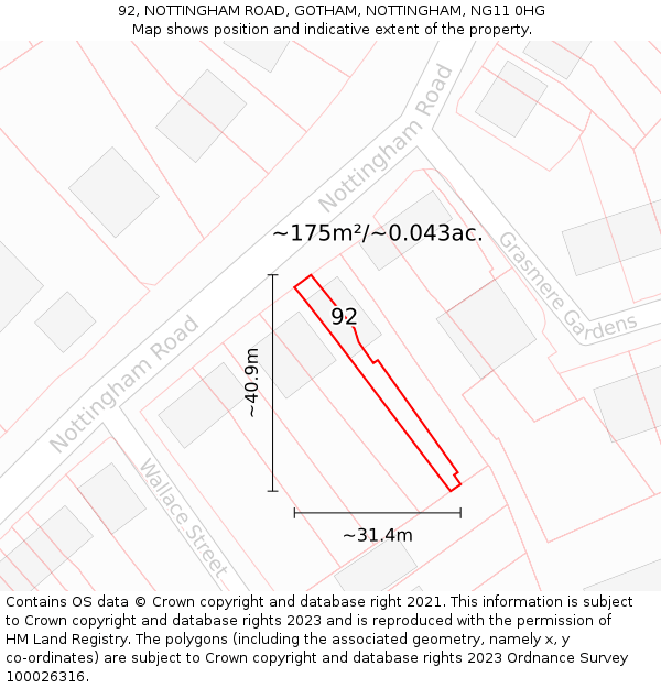 92, NOTTINGHAM ROAD, GOTHAM, NOTTINGHAM, NG11 0HG: Plot and title map