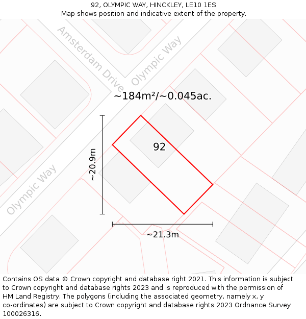 92, OLYMPIC WAY, HINCKLEY, LE10 1ES: Plot and title map