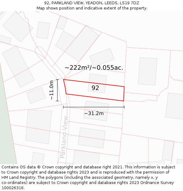 92, PARKLAND VIEW, YEADON, LEEDS, LS19 7DZ: Plot and title map