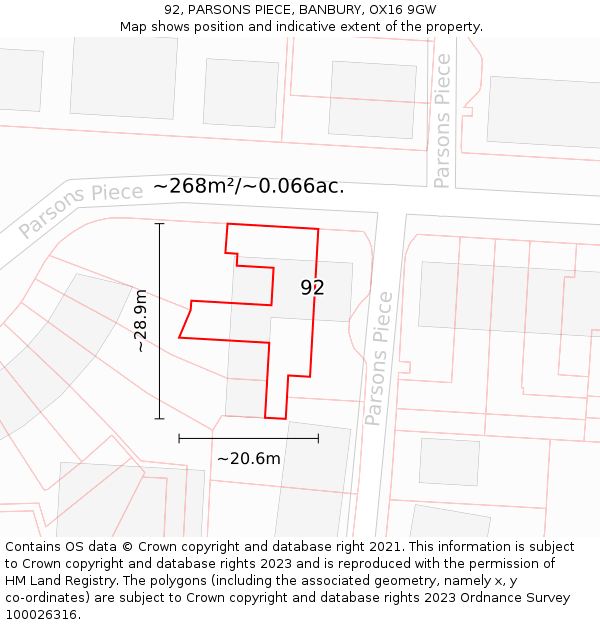 92, PARSONS PIECE, BANBURY, OX16 9GW: Plot and title map