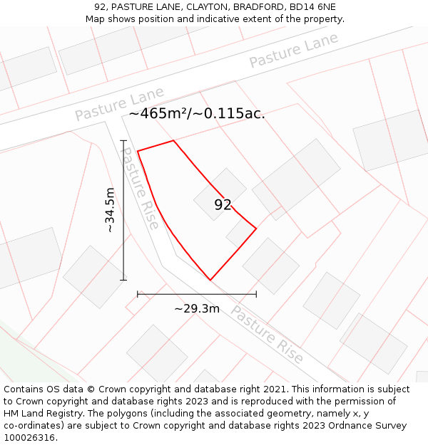 92, PASTURE LANE, CLAYTON, BRADFORD, BD14 6NE: Plot and title map