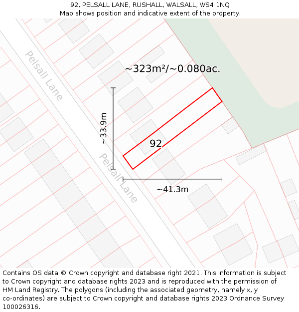 92, PELSALL LANE, RUSHALL, WALSALL, WS4 1NQ: Plot and title map