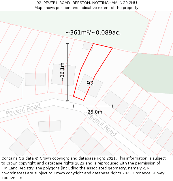 92, PEVERIL ROAD, BEESTON, NOTTINGHAM, NG9 2HU: Plot and title map