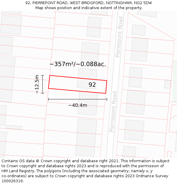 92, PIERREPONT ROAD, WEST BRIDGFORD, NOTTINGHAM, NG2 5DW: Plot and title map