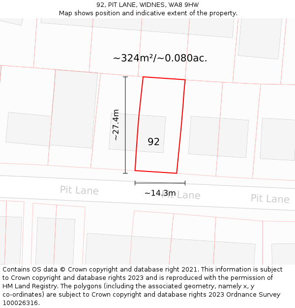 92, PIT LANE, WIDNES, WA8 9HW: Plot and title map