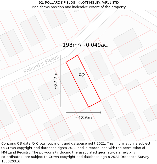 92, POLLARDS FIELDS, KNOTTINGLEY, WF11 8TD: Plot and title map