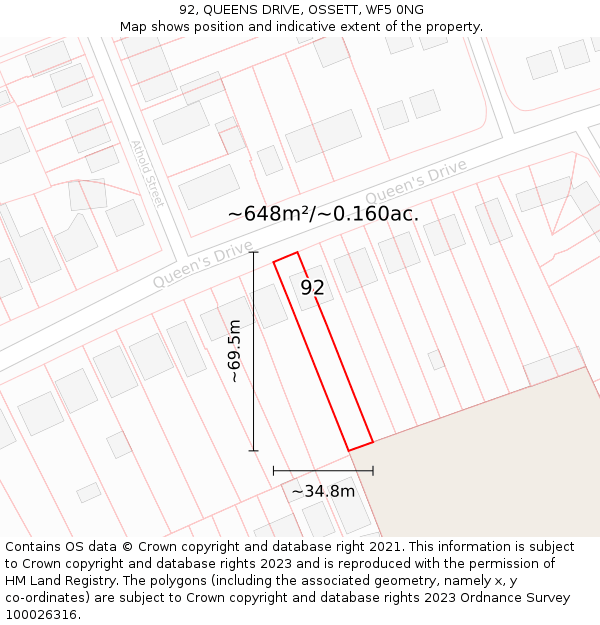 92, QUEENS DRIVE, OSSETT, WF5 0NG: Plot and title map