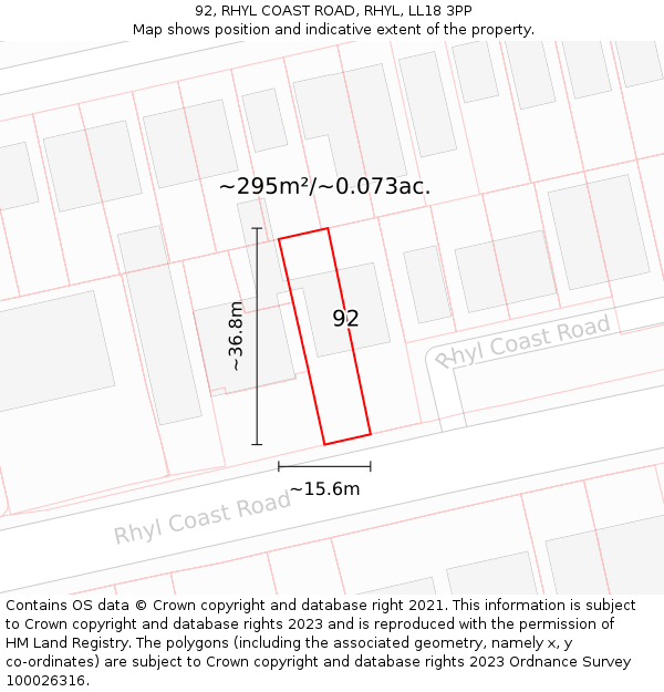 92, RHYL COAST ROAD, RHYL, LL18 3PP: Plot and title map