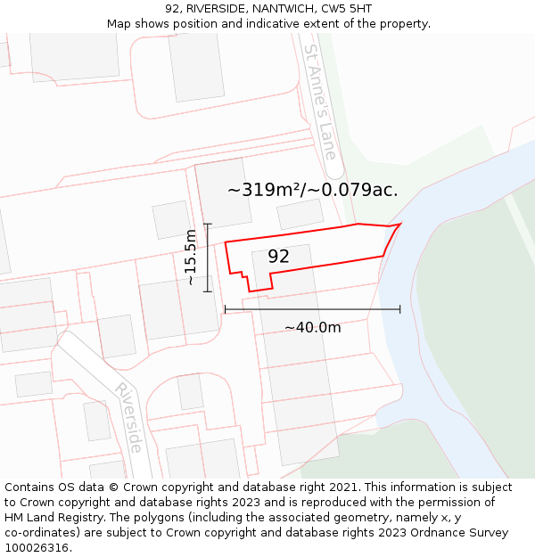 92, RIVERSIDE, NANTWICH, CW5 5HT: Plot and title map