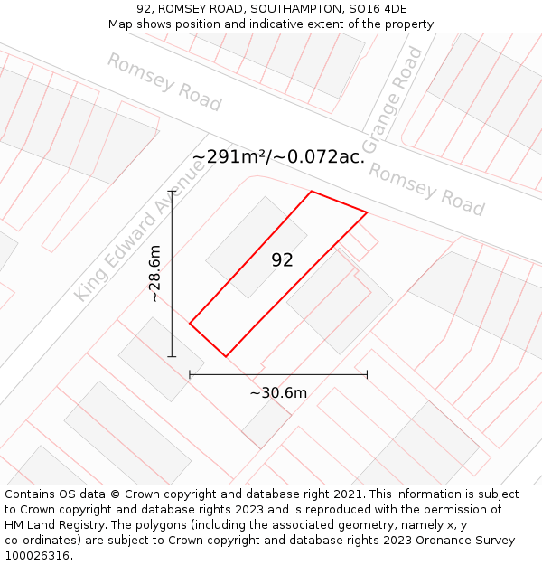 92, ROMSEY ROAD, SOUTHAMPTON, SO16 4DE: Plot and title map