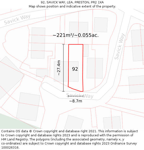 92, SAVICK WAY, LEA, PRESTON, PR2 1XA: Plot and title map