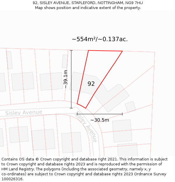 92, SISLEY AVENUE, STAPLEFORD, NOTTINGHAM, NG9 7HU: Plot and title map