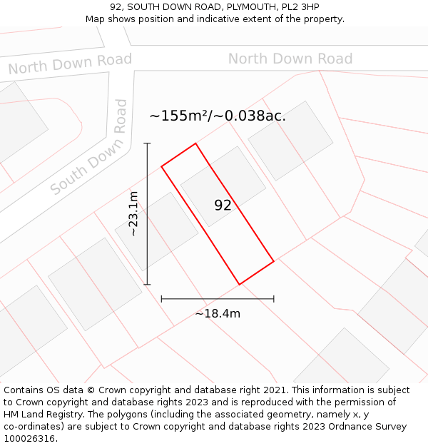 92, SOUTH DOWN ROAD, PLYMOUTH, PL2 3HP: Plot and title map