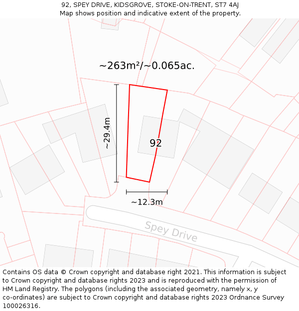 92, SPEY DRIVE, KIDSGROVE, STOKE-ON-TRENT, ST7 4AJ: Plot and title map