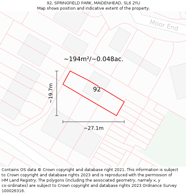 92, SPRINGFIELD PARK, MAIDENHEAD, SL6 2YU: Plot and title map