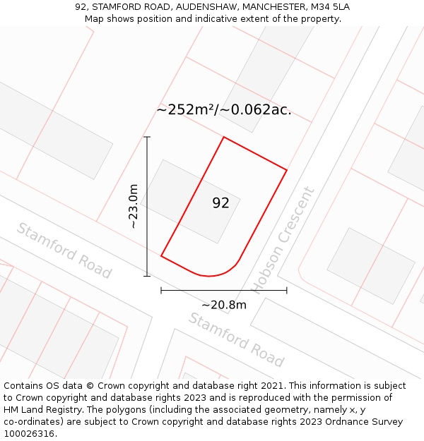 92, STAMFORD ROAD, AUDENSHAW, MANCHESTER, M34 5LA: Plot and title map