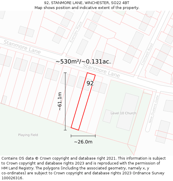 92, STANMORE LANE, WINCHESTER, SO22 4BT: Plot and title map