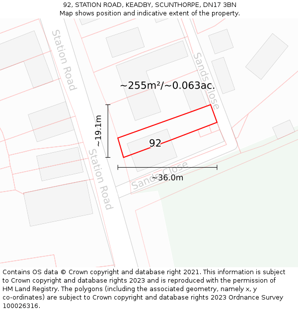 92, STATION ROAD, KEADBY, SCUNTHORPE, DN17 3BN: Plot and title map