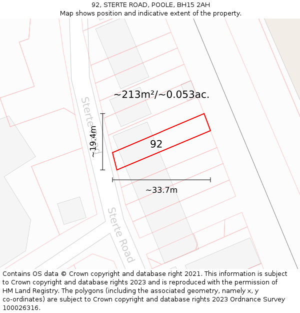 92, STERTE ROAD, POOLE, BH15 2AH: Plot and title map