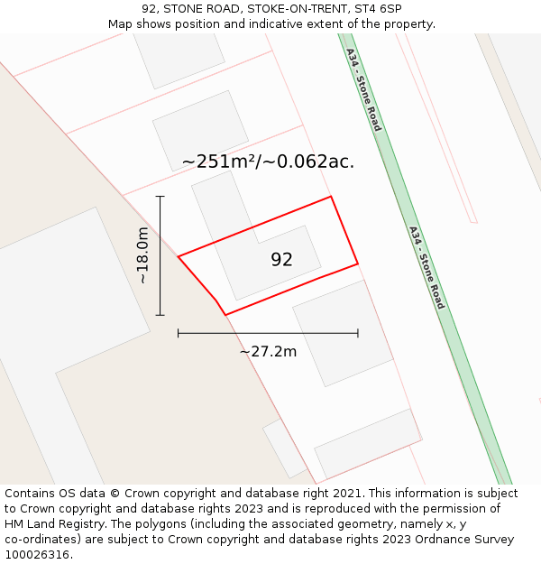 92, STONE ROAD, STOKE-ON-TRENT, ST4 6SP: Plot and title map