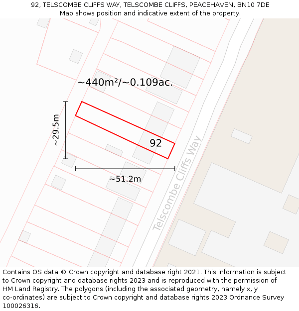 92, TELSCOMBE CLIFFS WAY, TELSCOMBE CLIFFS, PEACEHAVEN, BN10 7DE: Plot and title map