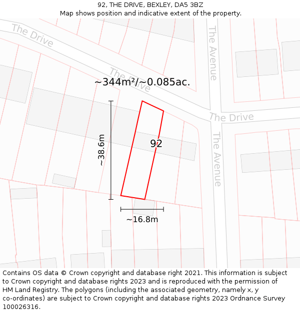 92, THE DRIVE, BEXLEY, DA5 3BZ: Plot and title map