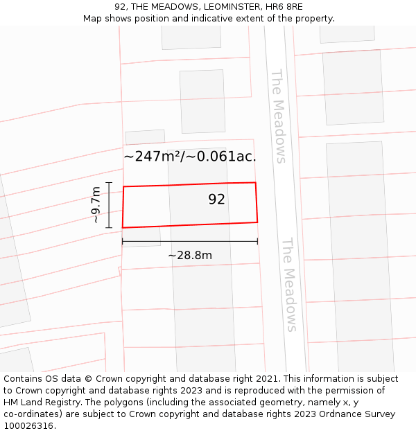 92, THE MEADOWS, LEOMINSTER, HR6 8RE: Plot and title map