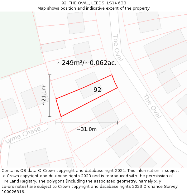 92, THE OVAL, LEEDS, LS14 6BB: Plot and title map